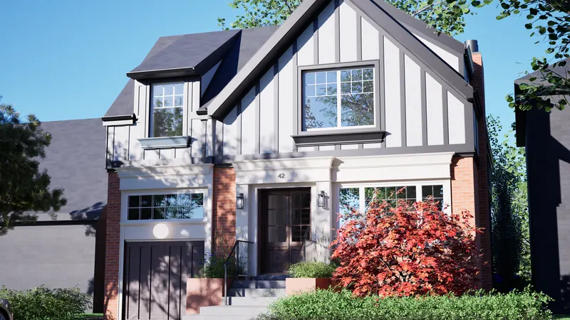 Etobicoke Tudor — street elevation. Rendering by ASC Studio.