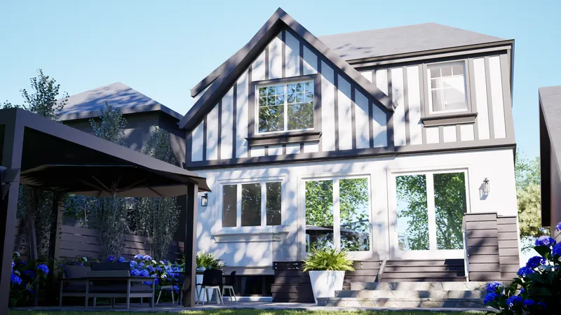 Etobicoke Tudor — rear garden with pergola.