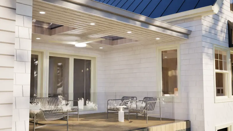 Georgian Bay Cottage — covered porch. Rendering by ASC Studio.