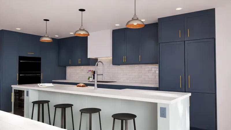 Islington Village House — kitchen with island.