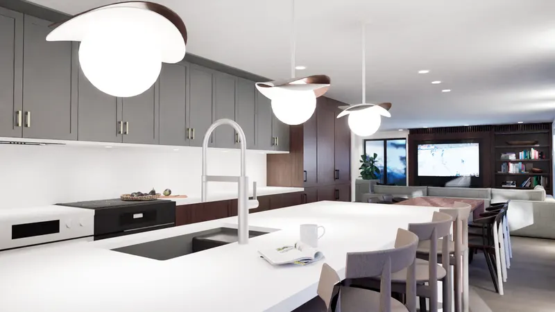 Oakville Residence — kitchen pendants. Rendering by ASC Studio.
