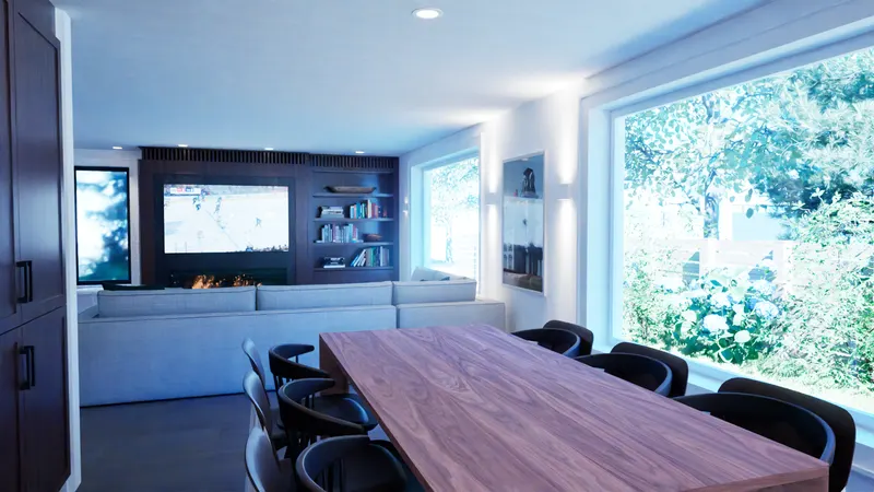 Oakville Residence — dining and living. Rendering by ASC Studio.